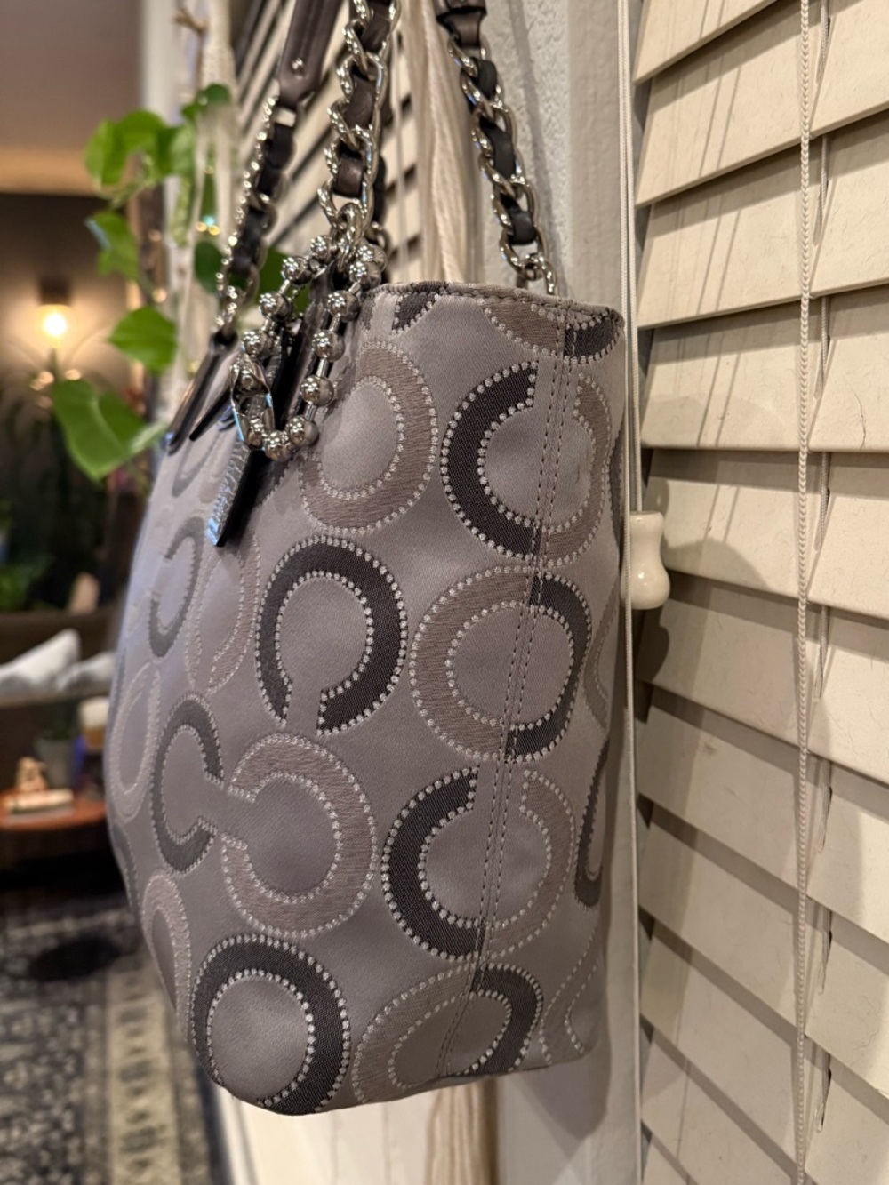 Coach Madison Op Art Sateen Tote in Gray/Silver - Picture 4 of 13